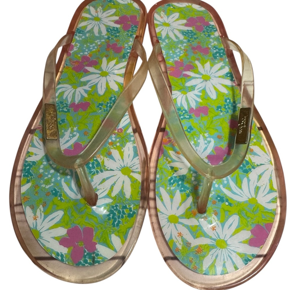 Lilly Pulitzer Gold Floral Jelly Flip Flop Sandals